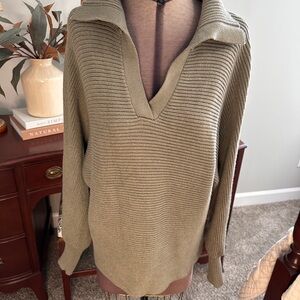 Khaki Green V-Neck Women's Sweater